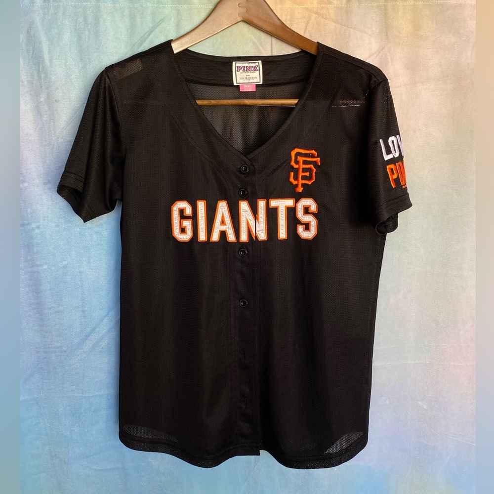 VICTORIAS SECRET PINK San Francisco GIANTS Mesh Short Sleeve Embroidered Jersey